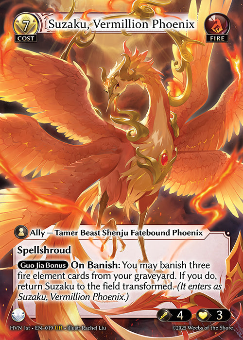 Grand Archive single card - HVN - EN-019 - Fabled Ruby Fatestone // Suzaku, Vermillion Phoenix(UR)