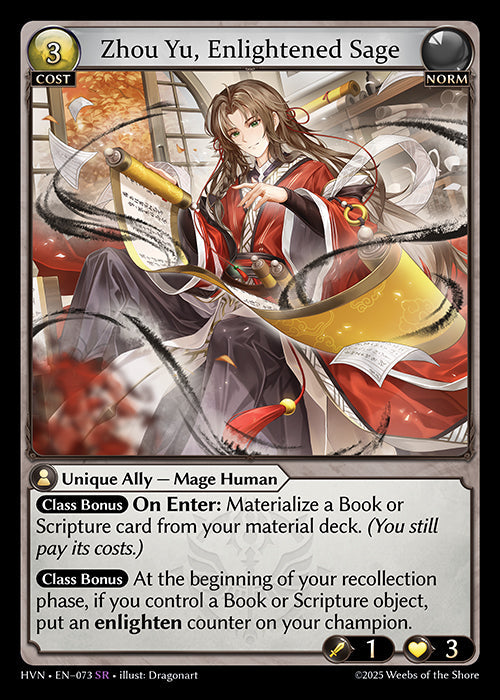 Grand Archive single card - HVN - EN-073 - Zhou Yu, Enlightened Sage(SR)