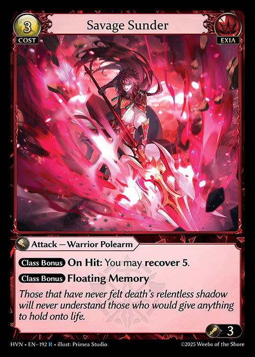 Grand Archive single card - HVN - EN-192 - Savage Sunder(R)